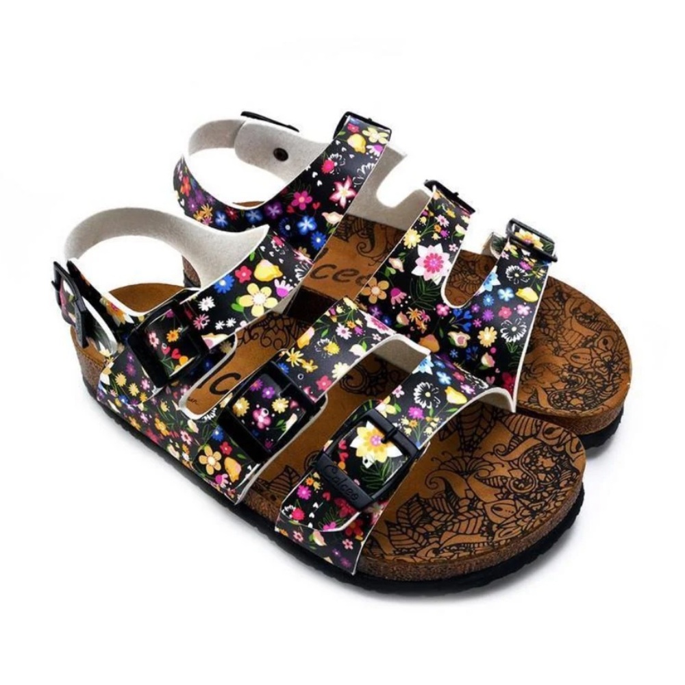Floral Women's Sandals with Black Straps